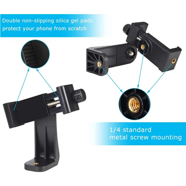360 Degree Adjustable Phone Holder Portable 1/4 Screw Universal Tripod Phone Holder Clip Tripod Mount Adapter