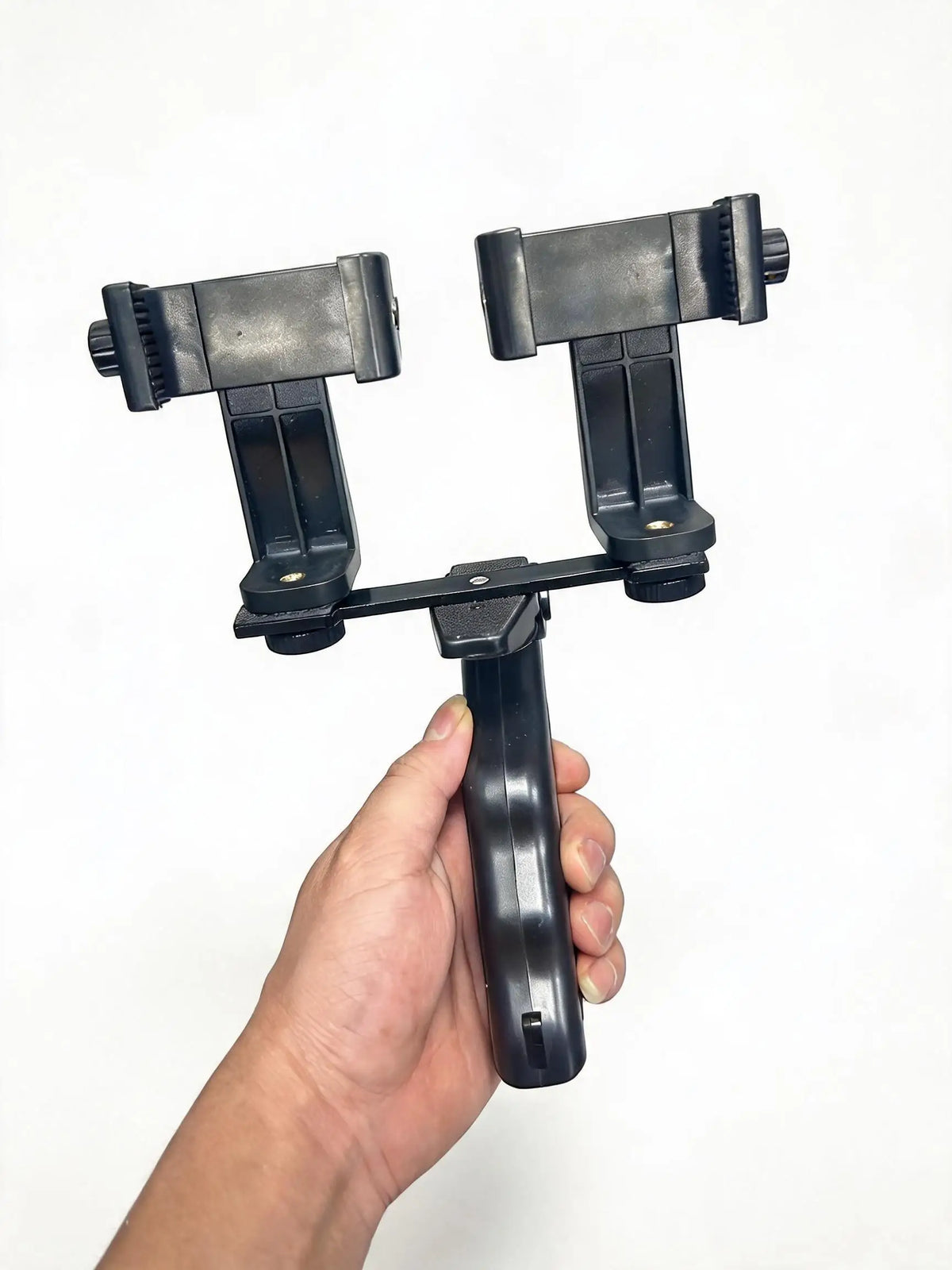 Dual Phone Live Stream Holder Handheld Tripod Stand 2-in-1 Adjustable Bracket for Vlogging Video Shooting