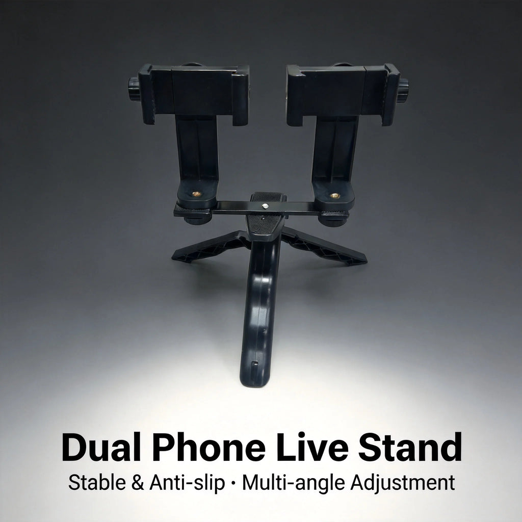 Dual Phone Live Stream Holder Handheld Tripod Stand 2-in-1 Adjustable Bracket for Vlogging Video Shooting