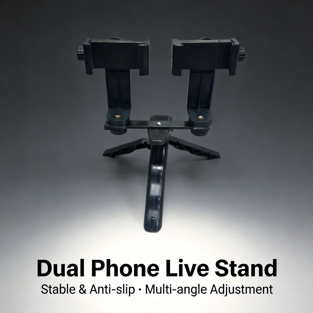Dual Phone Live Stream Holder Handheld Tripod Stand 2-in-1 Adjustable Bracket for Vlogging Video Shooting